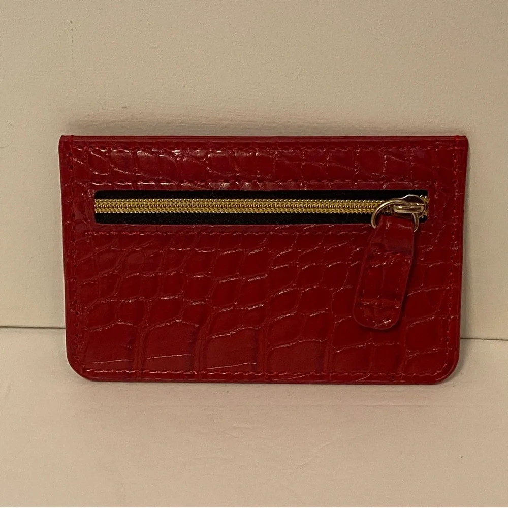 B-LOW THE BELT BRAND RED LEATHER CROCO LOOK CARD HOLDER ACCESSORY WALLET USA